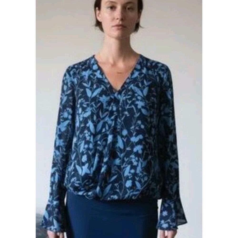 Parker Boho Floral-Print Blue Bell Long Sleeve Silk Size Small NWOT